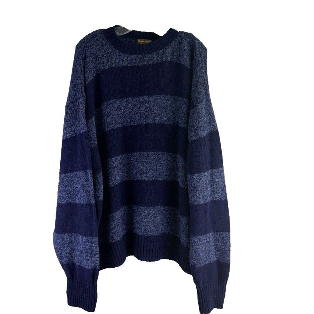 VTG Woolrich Sweater XXL Wool Blue Navy Striped Crewneck Knit Pullover Men's